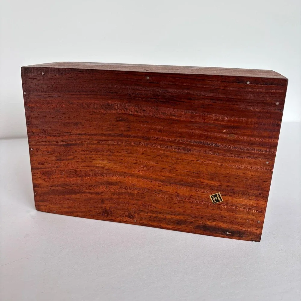 Vtg Carved Wood Trinket Box Jewelry Storage Decorative Keepsake Chest‎ India